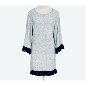 Ethereal Papercrane Grey Dress, S. Grey with Black Fringe. Wool Blend
